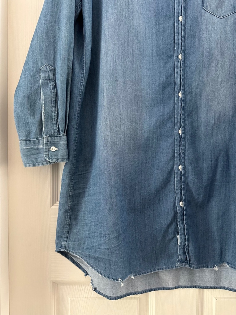Frank & Eileen Mary Shirt Dress Stonewash Indigo Blue Distress Women's Large - Picture 6 of 16